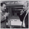 André Thomkins mit Dieter Roth an einer Vernissage. Villingen, 22.09.1967